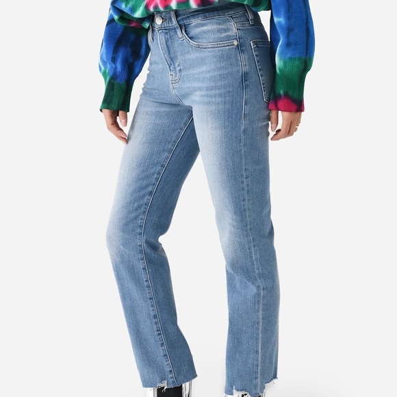 Frame Denim blue Le High Straight frayed raw hem ankle jeans - 27W 28L - Picture 2 of 12